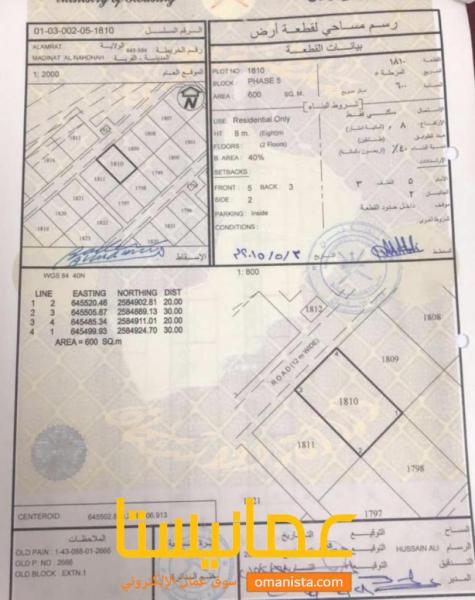 ارض سكنية مميزة في العامرات مدينة النهضة الامتداد الأول