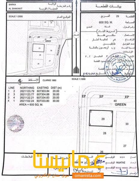 للبيع ارض سكنية ممتازة في بركاء الشخاخيط شمال كونر،رقم 29