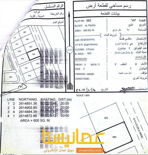 ارض سكنية مميزة في بركاء الفليج القديمة رقم القطعة 683