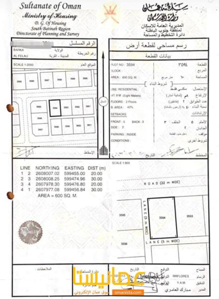 للبيع ارض سكنية شبه كورنر ممتازة في الفليج المعمورة رقم 3594