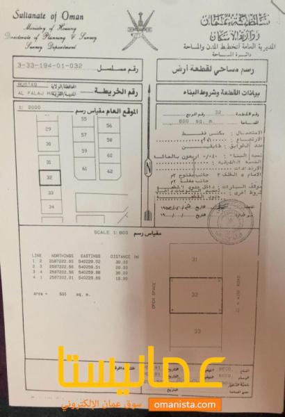 ارض سكنية مميزة في الرستاق الفلج رقم القطعة 32