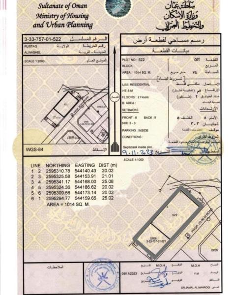 3أراضي شبك وقف بولاية الرستاق الوشيل مساحة كبيرة وموقع ممتاز