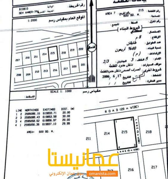 للبيع ارض سكنية ممتازة في بدبد السيح الاحمر زاوية ، رقم القطعة (