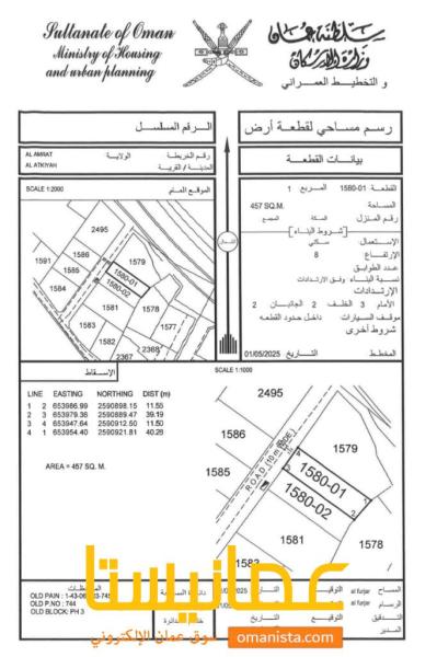 للبيع ارض سكنية وسطية في العامرات في العتكية مربع 1