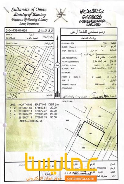 للبيع ارض سكنية ممتازة في بركاء العقدة الرابعة زاوية .
