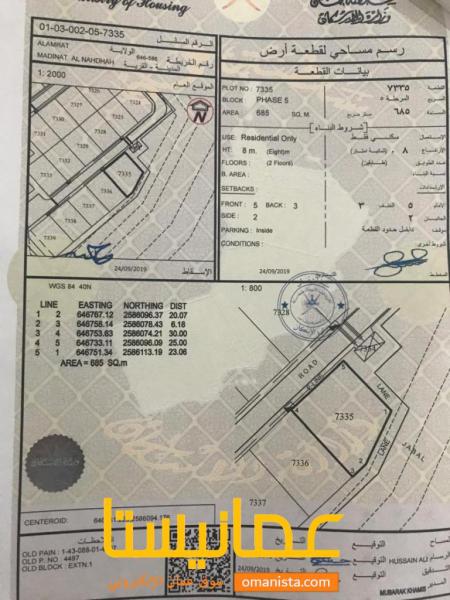 ارض سكنية مميزة في العامرات مدينة النهضة الامتداد الاول رقم