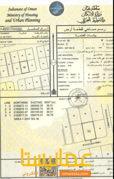 للبيع ارض صناعيه في ثمريت