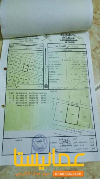 للبيع ارض سكنية ممتازة في بركاء الدهس وسطية ، رقم 1634