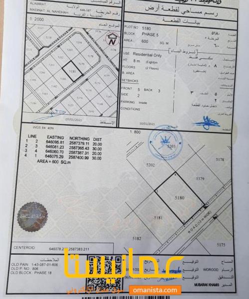 ارض سكنية مميزة في العامرات مدينة النهضة 18 رقم القطعة 5180