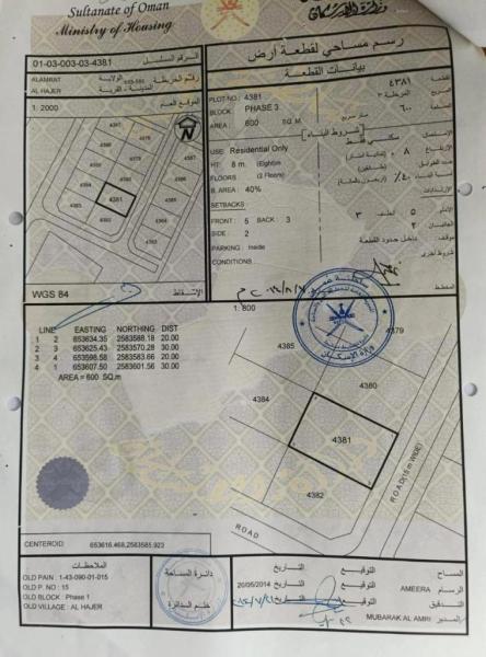 للبيع ارض سكنية في العامرات/الحاجر الأولى