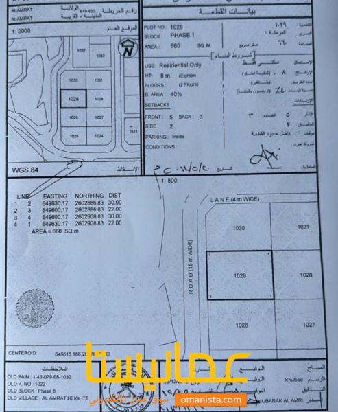 ارض سكنية مميزة في العامرات 8 رقم القطعة 1029