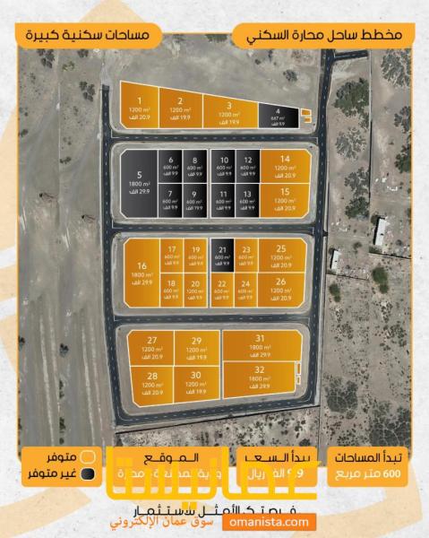 للبيع أراضي سكنية مميزة في ساحل محارة السكني بولاية المصنعة