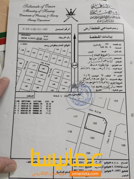 ارض سكنية مميزة في المصنعة ودام الساحل رقم القطعة 182