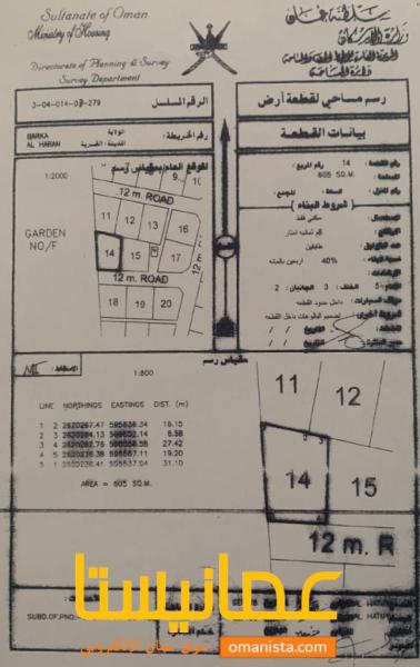 للبيع ارض سكنية ممتازة في بركاء الهرم الشمال زاوية رقم القطعة 14