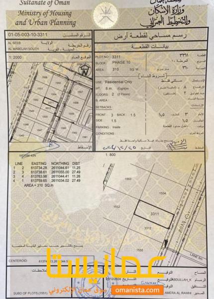 ارض سكنية مميزة في المعبيلة الرابعة بلوك 6 رقم القطعة 3311