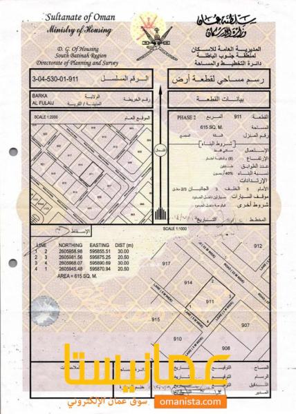 ارض سكنية مميزة في بركاء الفليج 2 رقم القطعة 911