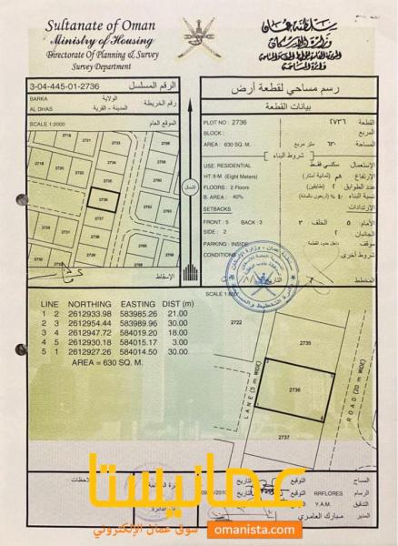 للبيع ارض سكنية ممتازة في بركاء الدهس الجديدة وسطية رقم القطعة 2