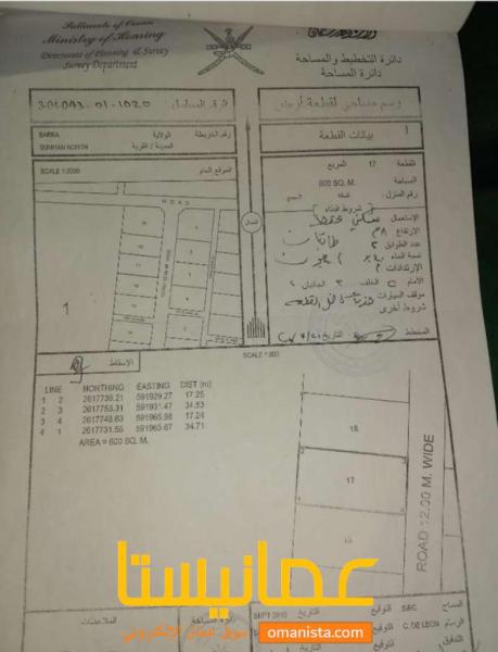 ارض سكنية مميزة في بركاء الصومحان شمال رقم القطعة 17