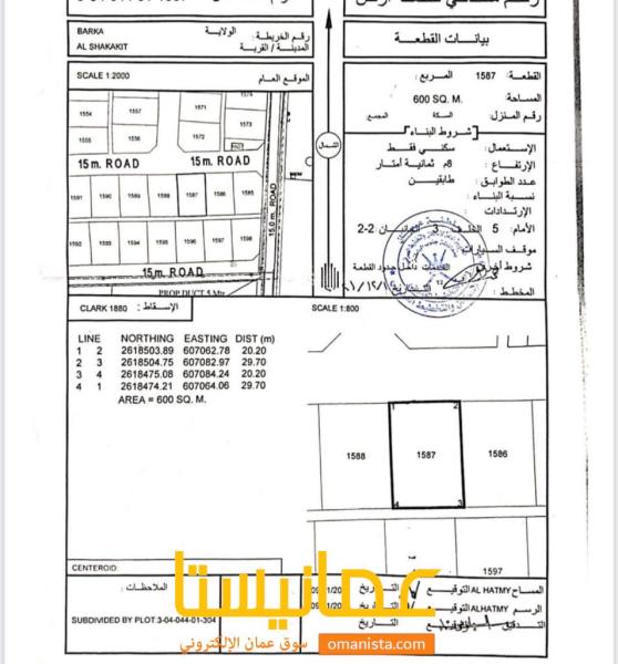 ارض سكنية مميزة في بركاء الشخاخيط رقم القطعة 1587