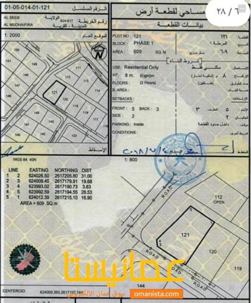 ارض سكنية مميزة في الحيل الشمالية المظيفرة رقم القطعة 121