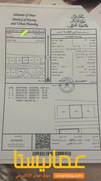 ارض سكنية مميزة في بركاء الفليج القديمة رقم القطعة 1026