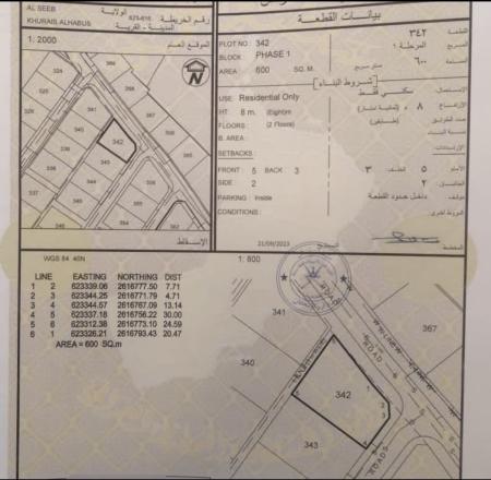 للبيع ارض سكنية في السيب خريس الحبوس