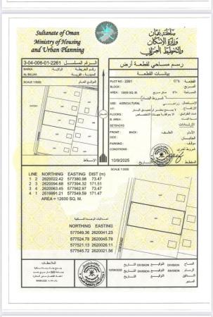 ارض زراعية مميزة في بركاء العقدة جنوب رقم القطعة 2261