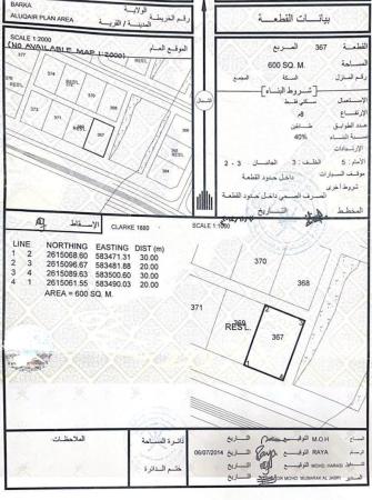 للبيع ارض سكنية ممتازة في بركاء العقير كونر رقم القطعة 367