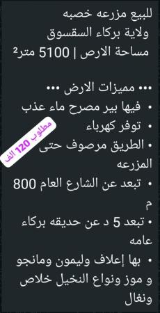 ارض زراعيه خصبه في السقسوق ولاية بركاء للبيع