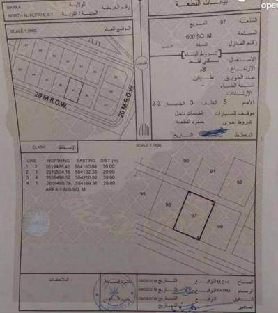 للبيع ارض سكنية ممتازة في بركاء الحفري العبر الشمال وسطية