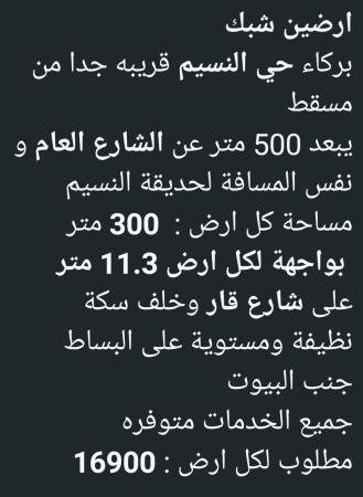 ارضين شبك للبيع في ولاية بركاء حي النسيم
