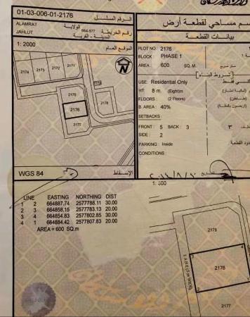 للبيع ارض سكنيه في مسقط العامرات جحلوت