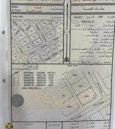فرصه للبناء والأستثمار للبيع أرض سكنية بولاية بركاء الفليج ا