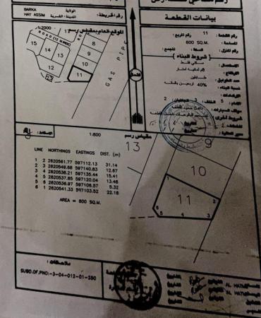 للبيع ارض سكنية ممتازة في بركاء حي عاصم كونر