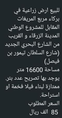 ارض زراعيه للبيع في ولاية بركاء المريغات