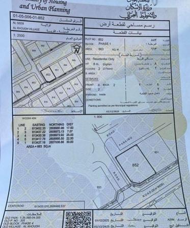 للبيع ارض سكنية ممتازة في السيب الخوض الرابعة سوبر كونر رقم