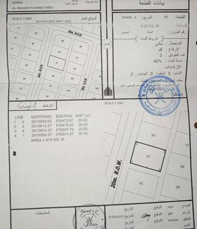 للبيع ارض سكنية ممتازة في بركاء الوهرة زاوية