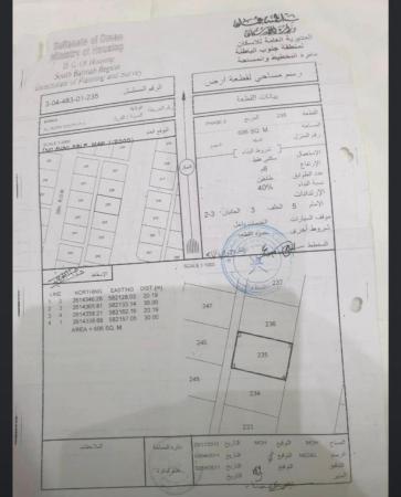 للبيع ارض سكنية ممتازة في بركاء الحفري الخامسة وسطية