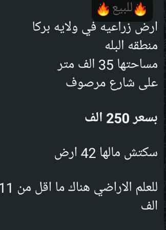 ارض زراعيه للبيع في البله مساحة 35 الف