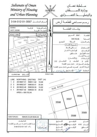 للبيع ارض سكنية ممتازة في بركاء حي عاصم مخطط المدينة