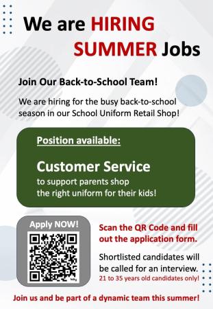 Summer Jobs School Uniform Sales