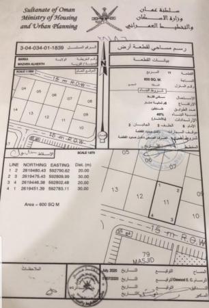 للبيع ارض سكنية ممتازة في بركاء مزرع الحرث وسطية
