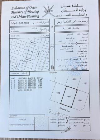 للبيع ارض سكنية ممتازة في بركاء الجنينة حي السلام وسطية