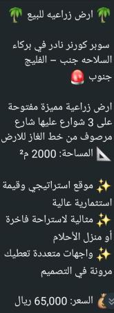 ارض زراعيه للبيع في ولاية بركاء السلاحه