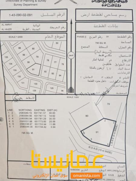 ارض سكنية مميزة في العامرات الحاجر 2 رقم القطعة 91