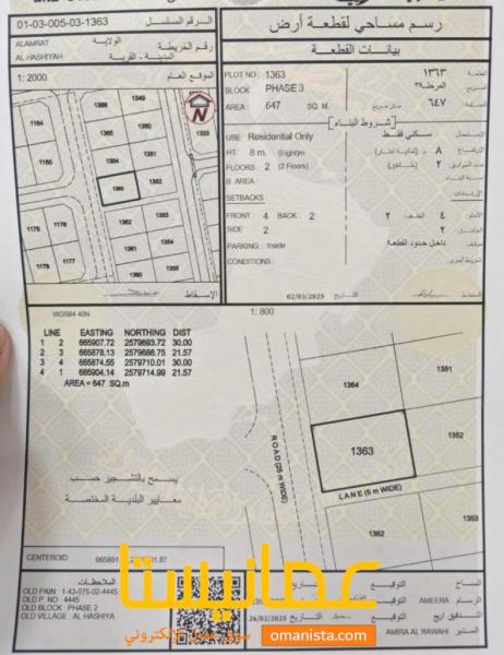 ارض سكنية مميزة في العامرات الحشية 2 رقم القطعة 1363