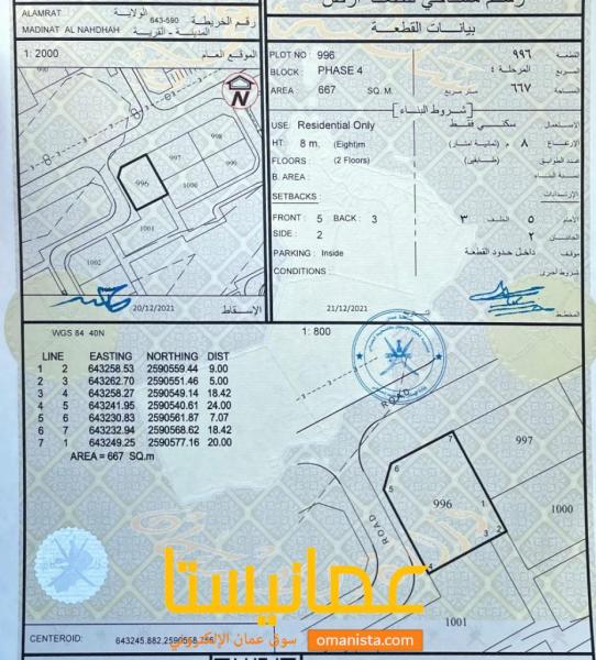 ارض سكنيه للبيع في العامرات النهضه مربع ١٧