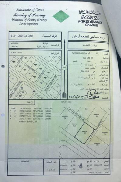 للبيع ارض سكنيه ٦٠٠ متر في مصيره،،قريب البحر