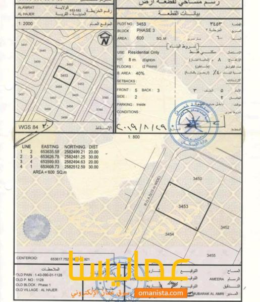 ارض سكنية مميزة في العامرات الحاجر الأولى رقم القطعة 3453