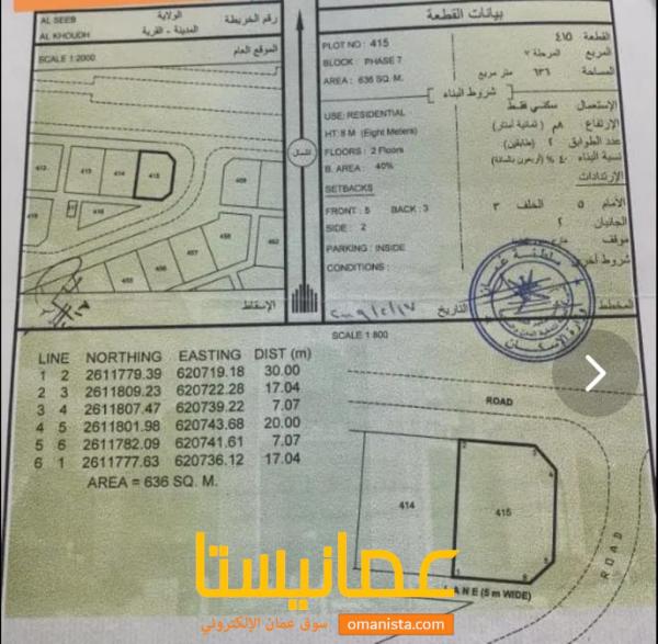 للبيع ارض سكنية في الخوض السابعة